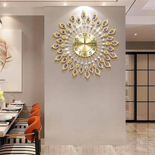 Wall Clocks Crystal Modern Elegant Design with Dial Arabic Numberals Non-Ticking Silent Shining Round