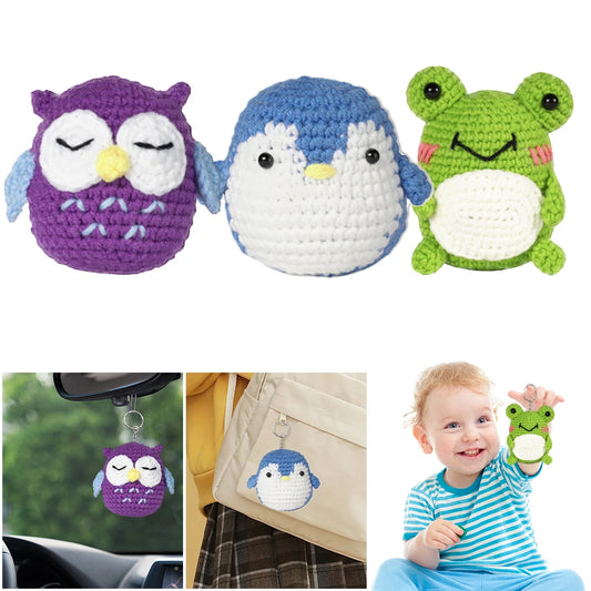 3Pcs Animal Crochet Kits Frog/Owl/Penguin Complete Crochet Kit